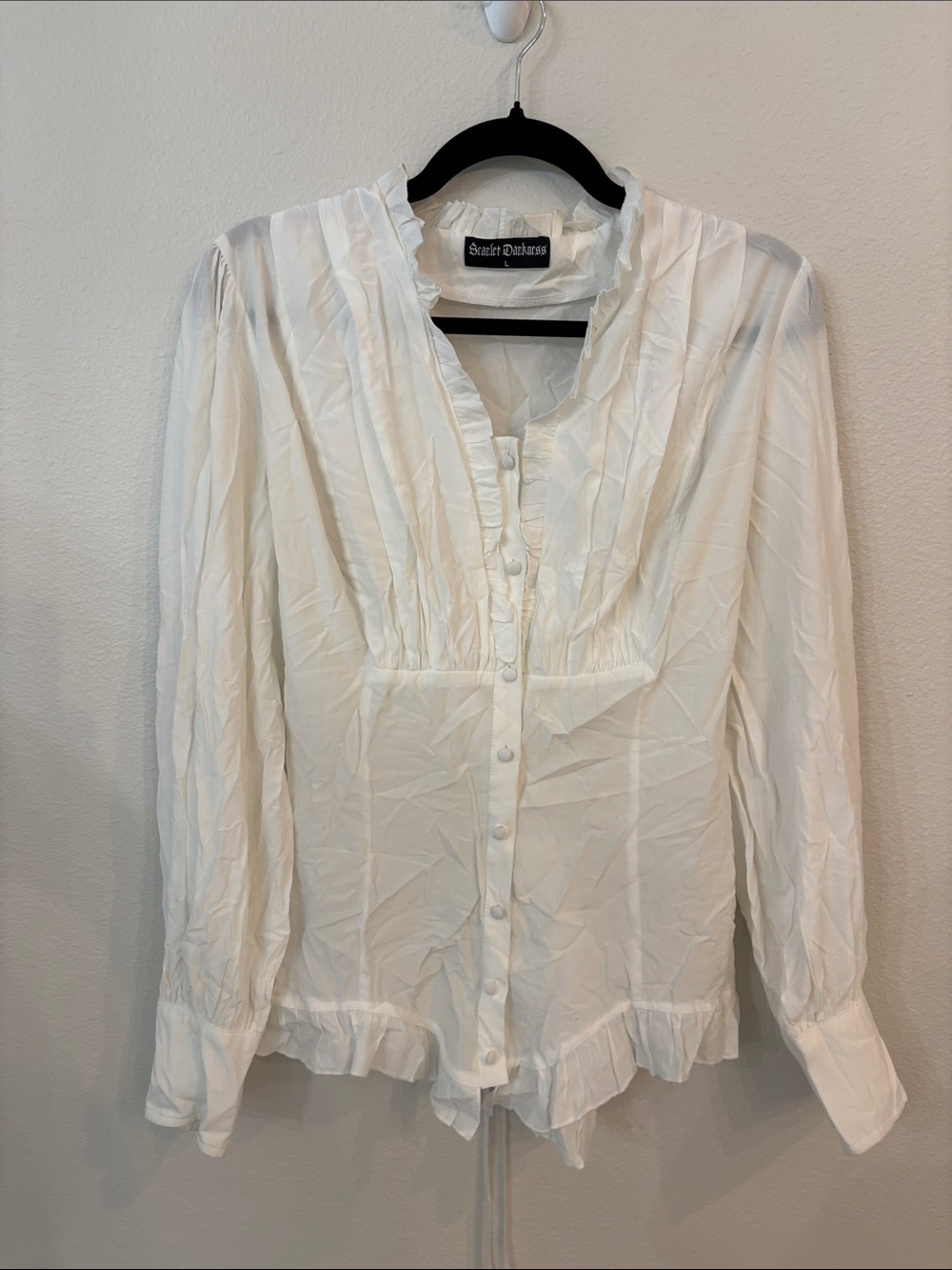 Scarlet Darkness White Pleated Ruffle Blouse Vintage Cottagecore Prairie Top